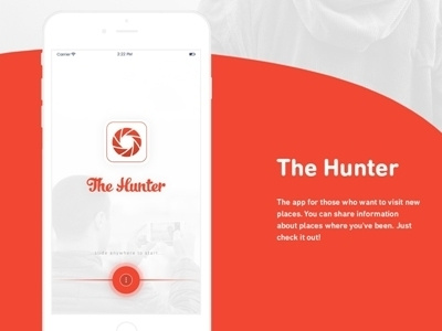 The Hunter application camera design minimalist mobile photo red shot travel ui ux white