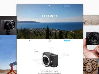 E1 Camera blue camera design landing page responsive webdesign white