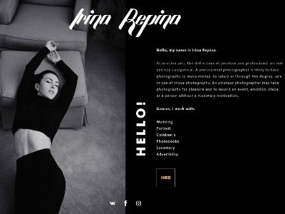 Irina Repina Photographer Website beauty design fashion flat models photo photoshoot prototype responsive stylish website