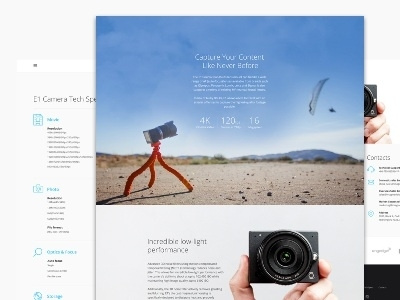 E1 Camera blue design landing page minimalist ui ux webdesign white wordpress wp