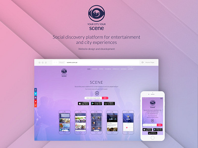 Scene minimalistic pink purple social network website design