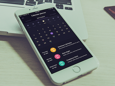 Calendar Planner App 2.0 blue calendar dark flat green ios app material mobile app planner simple ui design ux design