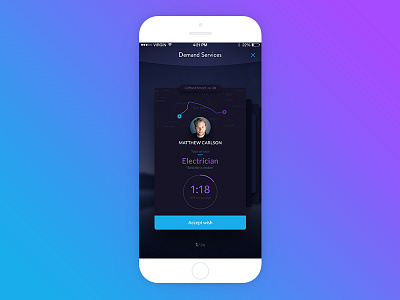 Demand Services App 99apps app cards clean dark demand ios ios app map mobile app ui design ux design