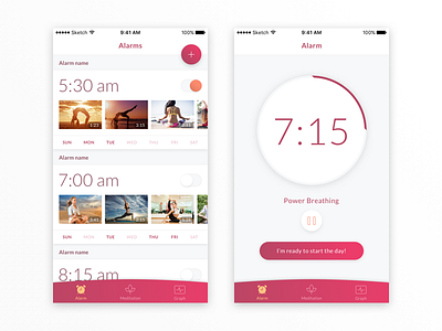 Meditation Alarm alarm app breathing cards ios ios app light meditation mobile app ui design ux design