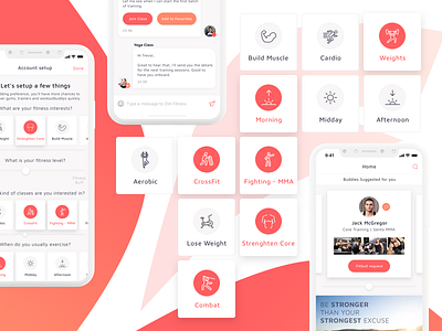 FitBudi - Fitness App app bud fit fitness ios app mobile app orange personal red trainer workout yoga