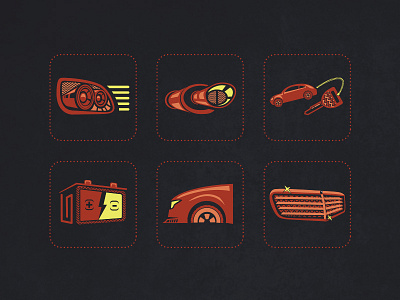 Icons For an Auto Parts Website auto automobile battery car grill headlight icons pipe