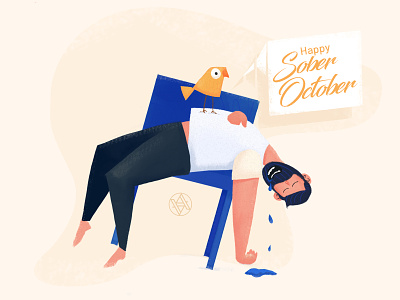Happy Sober October!🤘 alcohol bird cartoon drunk illustration october procreate procreateapp sober