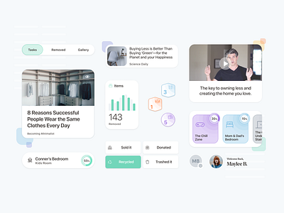 Clutterfree / UI bits app badge card design design system headway home household illustration ios minimalism minimalist ui ui kit