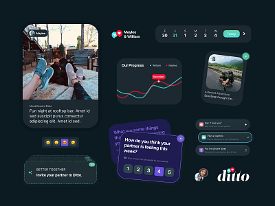 Ditto App app app design couples dark dark theme dark ui love mobile ui relationships ui ui design
