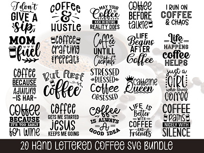 20 Hand lettered Coffee SVG Bundle svg design bundle