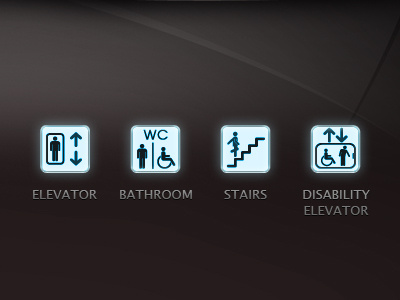 Modified Pictograms application bathroom black blue buttons digital signage disability elevator icon pictogram stairs
