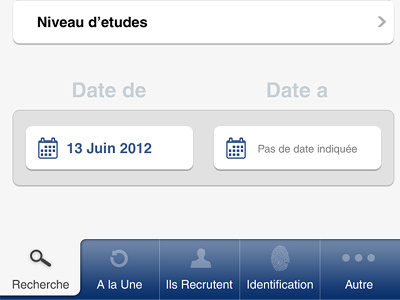 French App2 blue buttons calendar cv digits french gray icons iphone app job menu white