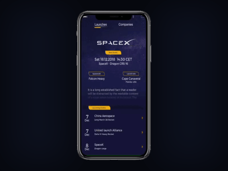 Space Launch Schedule figma mobile animation mobile app mokup.me ux ui design