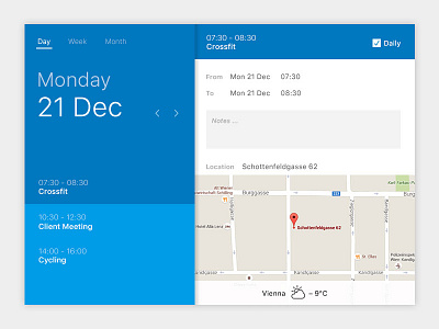 Calendar blue calendar daily day flat map modern month planner sleek ui week