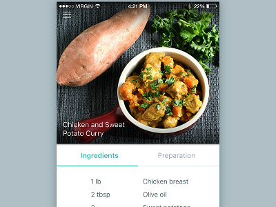 Recipe UI app clean dailyui flat food image list minimal mobile recipe ui