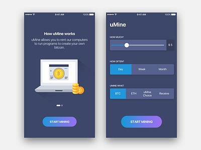Bitcoin Mining App UI app flat ios onboarding simple slider ui