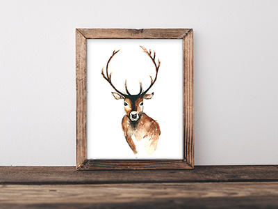 Watercolor Stag antler aquarelle forest stag watercolor wood