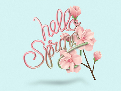 Hello Spring blend blossom green illustrator lettering pink spring type typo vector