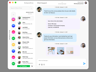 Multi Website Chat support in one app - Chat App chat app chat design chat support design graphic design multisite chat ui