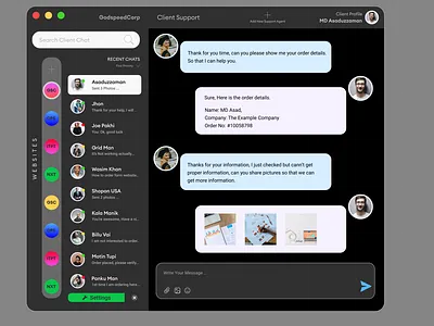 Multi Website Chat support in one app - Chat App - Night Mode chat app chat design chat support design design graphic design multisite chat ui