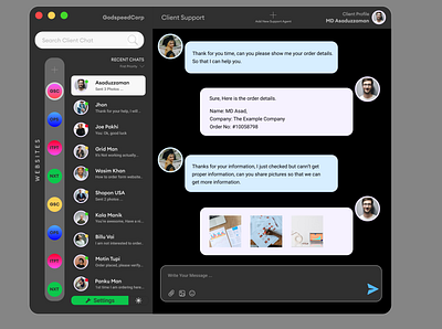 Multi Website Chat support in one app - Chat App - Night Mode chat app chat design chat support design design graphic design multisite chat ui