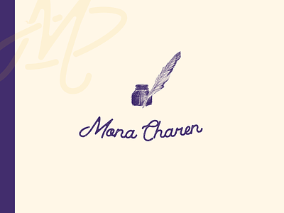 Mona Charen author brand cursive illustration inkwell logo logotype quill script sketch