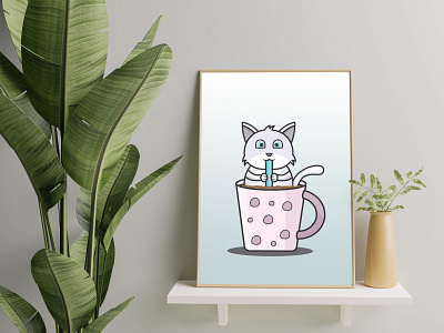 Cat drinking coffee illustration cartoon cartoons cat character art character design graphic design graphic designer illustration illustrations illustrator line art merchandise modern art photoshop portrait professional top designs unique vector wall art