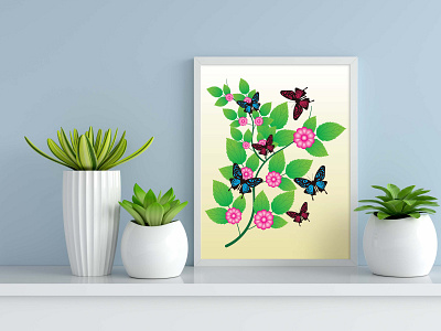 Flowers and butterfly wall art cartoon creative designers designs digital art flowers freelancer graphic designer graphics design illustrator logo design modern photoshop professional top design trendy unique vintage wall art design wall decor