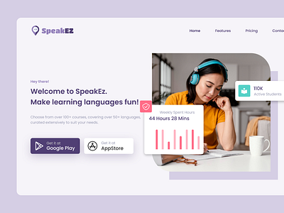 SpeakEZ - Language Learning App (Website) app design landing page language learning app ui ux web design