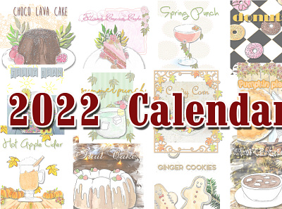 2022 Calendar Intro 2022 calendar adobe photoshop autumn calendar design drinks foods graphic design illustration spring summer watercolor painting winter