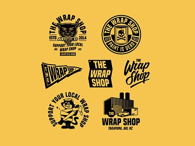 The Wrap Shop apparel branding character illustration logo typography vector