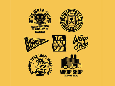 The Wrap Shop apparel branding character illustration logo typography vector