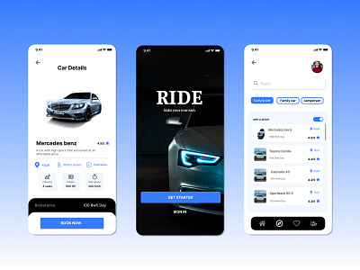 Ride App(Car rental app) app appdesign blue blue app car car app car rental app design illustration product design ui uiux ux