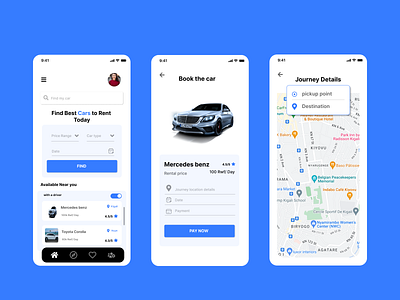 Ride App(Car rental app) app appdesign blue blue app car app car rental app design illustration product design ui uiux ux