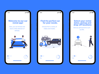 Onboarding - Car rental APP app blue car car rental app design mobile onboard onboarding product design ui uiux ux