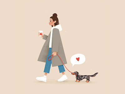 Walk with doggo 2d cartoon character design dog flat girl graphic design illustration texture woman