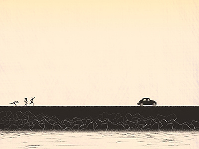 go together car drive friend harbour illust illustration kidding memories people run sea simple