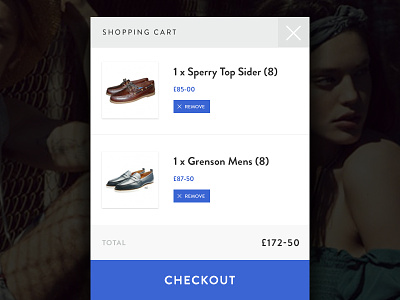 Mobile shopping cart ecommerce interface