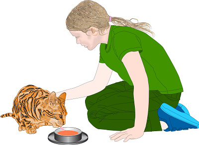 Girl Feeding Cat graphic design