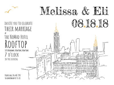 NoMad Hotel New York Wedding Invitations copic marker illustration letterpress pen and ink print wedding invitation