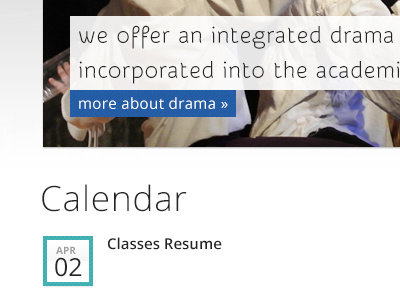 School Homepage Snippet blue button calendar design home homepage icon web web design website