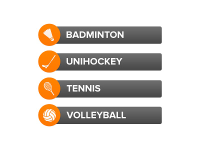 Sports Buttons badminton buttons floorball grey hockey icons orange sports tennis unihockey volleyball