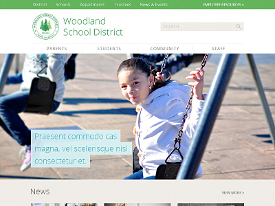 Woodland School District blue clean design flat green homepage interactive nav school search web web design website