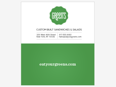 Green's Business Card business card food greens healthy identity logo restaurant senior project