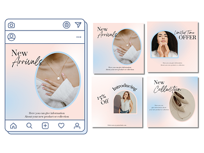 Set of gradient trendy instagram posts app branding design gradient illustration typography