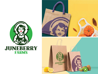 Juneberry Farms Logo & Packaging branding country design farm farmer food icon illustration lady logo organic vector vector illustration vegetable vegetables woman