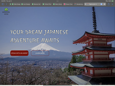 Wandering Kaeru concept figma landing page mockup travel site web design