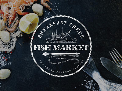 Breakfast Creek Fish Market branding clean fish fisherman fishing logo market restaurant retro seafood vintage web design