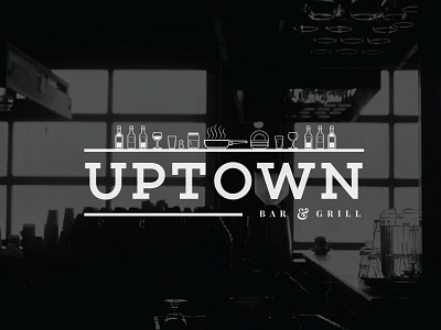 Uptown Bar And Grill Logo alcohol bar dinner drink food grill icon iconography line drawing logo logo design restaurant