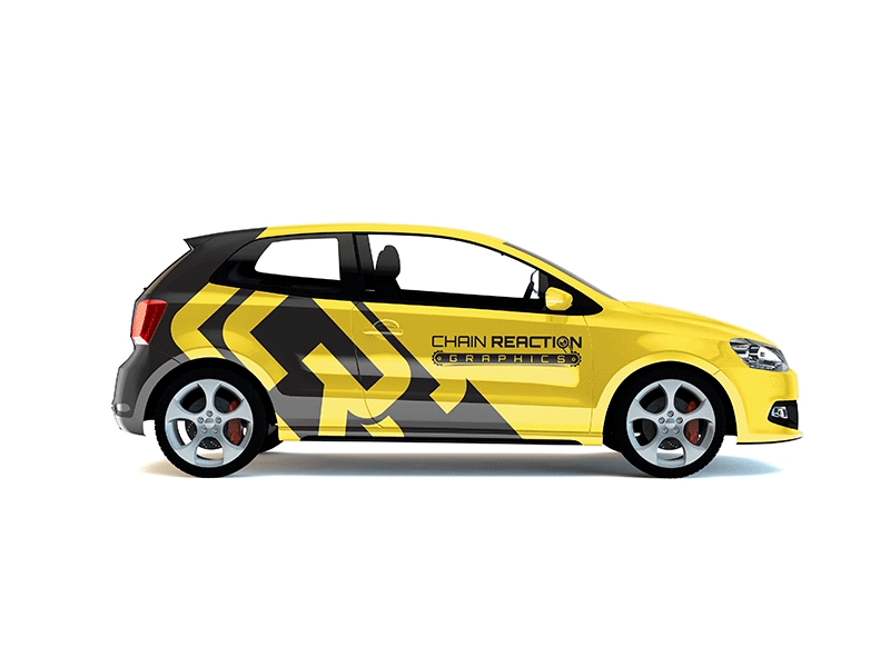 Chain Reaction Graphics Car Graphics agency car wrap graphics logo roland signage signs vector vehicle wrap vinyl wrap yellow